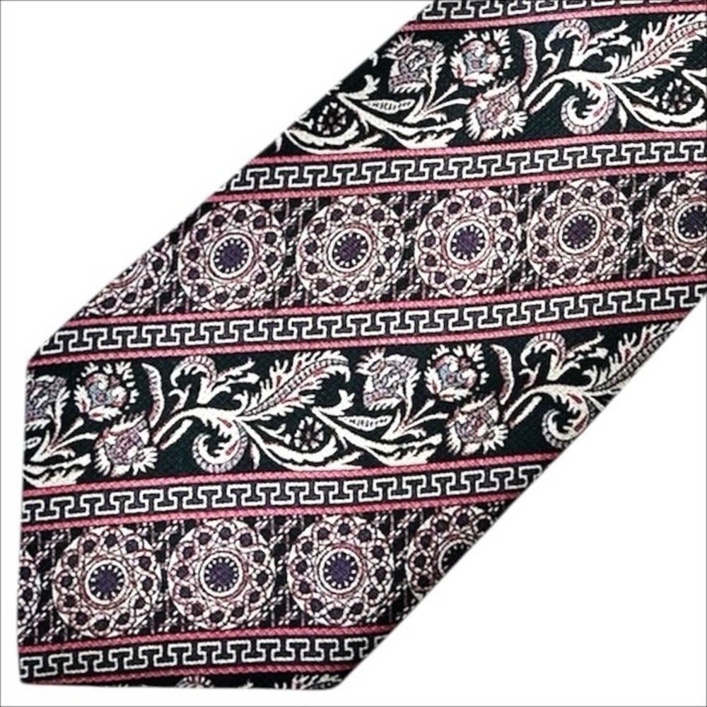 Christian Dior Silk Necktie Black Pink Floral Geometric Print Neck‎ Tie USA Made